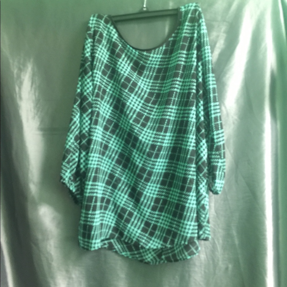 Teal and black boutique brand blouse.